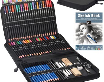 Premium Drawing Pencil Set: 96 Pcs Art Pencil Kit with 72 Colored Pencils & 24 Sketch Tools in Zippered Travel Case - Perfect Gift!
