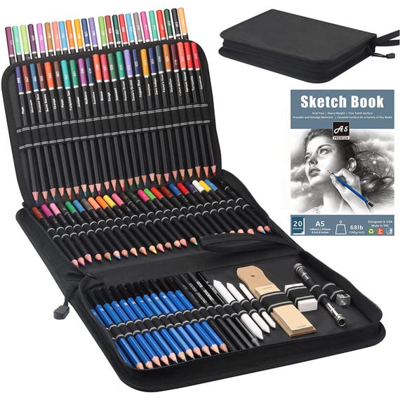 Premium Drawing Pencil Set: 96 Pcs Art Pencil Kit with 72 Colored Pencils & 24 Sketch Tools in Zippered Travel Case - Perfect Gift!