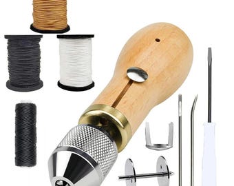 Leren naaimachineset met handstikker, naalden en wasdraden voor doe-het-zelf leerreparatie-, ambachts- en stofferingsprojecten