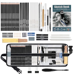 60 Pcs Drawing Kit Sketching Pencil Set,Sketch Pencils Art Supplies with 3-Color Sketchbook,Graphite,Charcoal,Drawing Pencils
