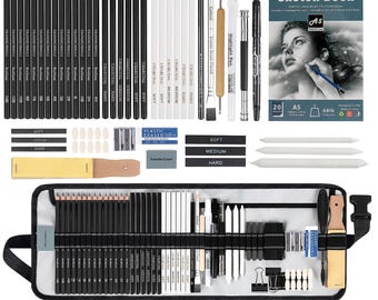 Kit da disegno da 60 pezzi, set di matite per schizzi, matite per schizzi, forniture artistiche con blocco da disegno a 3 colori, grafite, carboncino, matite da disegno