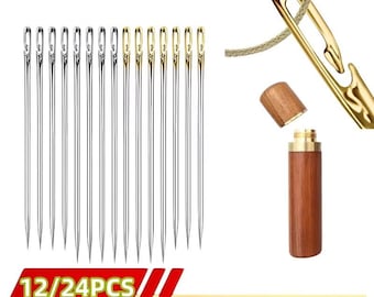 24/12Pcs Blind Sewing Needles Elderly Big Hole Stainless Steel Needle for Sewing Household DIY Sew Beading Threading Needles