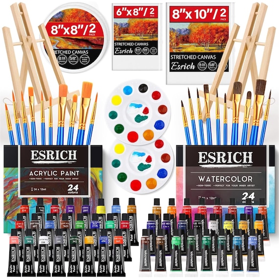 Acrylic Paint Set 78PCS - Watercolor & Easel Bundle with Canvases, Brushes Art Supplies for Kids, Students Beginners