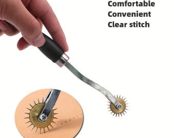 Rueda de acero inoxidable para pespuntear cuero, herramienta para trazar dientes de engranaje para espaciar y marcar en proyectos de marroquinería y costura.