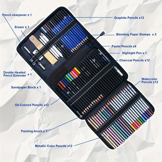 76 Pack Drawing Sketching Pencils Kit - Art Supplies with Watercolor Pad, Metallic Pencils & More for Creative Projects