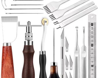 レザークラフトツールキット | レザー手縫い修理キット | ステッチングパンチ | カービングワークグルーバーセット | DIYツールセット | プロ仕様