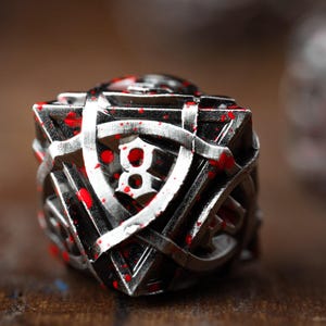 Red Metal Dice Set for DnD | Crimson Carnage Polyhedral Dice | Blood Splatter Heavy Metal Dice for Tabletop RPGs image 1
