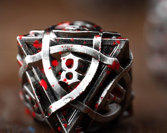 Rode metalen dobbelsteenset voor DnD | Crimson Carnage veelvlakkige dobbelstenen | Blood Splatter Heavy Metal-dobbelstenen voor tafel-RPG's