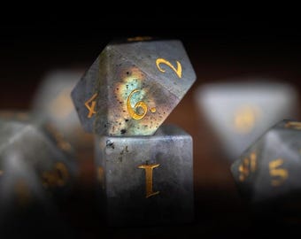 White Labradorite Gemstone Dice Set for DnD | Sharp Edge Polyhedral Dice | Rock-Themed Winterglint Dice for Tabletop RPGs