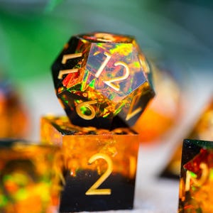 Dnd dice / Sharp Edge Dice set for DnD / Black Dice Orange / Molten Sanctum