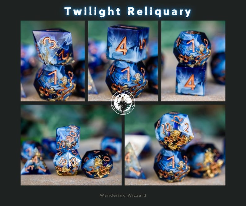 Dnd dice / Sharp Edge Dice set for DnD / Stormlight Ridge / Polyhedral dice set / Dnd Gifts / Dnd Resin Dice Set / Blue Dice / Purple Dice Twilight Reliquary
