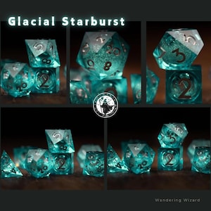 Black Liquid Core Dice Set for DnD | Sharp Edge Glitter Polyhedral Dice | Space-Themed Shadow Nebula Dice for Tabletop RPGs Glacial Starburst