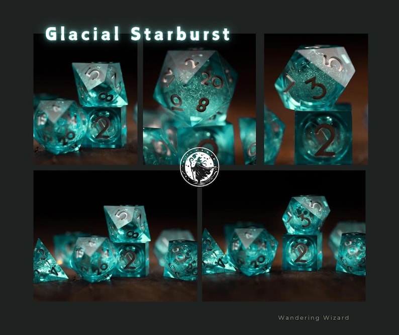 Black Liquid Core Dice Set for DnD | Sharp Edge Glitter Polyhedral Dice | Space-Themed Shadow Nebula Dice for Tabletop RPGs Glacial Starburst