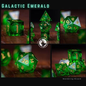 Liquid Core Dice for dnd / Sharp Edge Dice / Glitter dnd Dice set / Black Dice / Cursed Obsidian Galactic Emerald