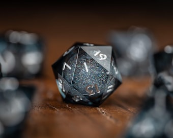 Black Liquid Core Dice Set for DnD | Sharp Edge Glitter Polyhedral Dice | Space-Themed Shadow Nebula Dice for Tabletop RPGs
