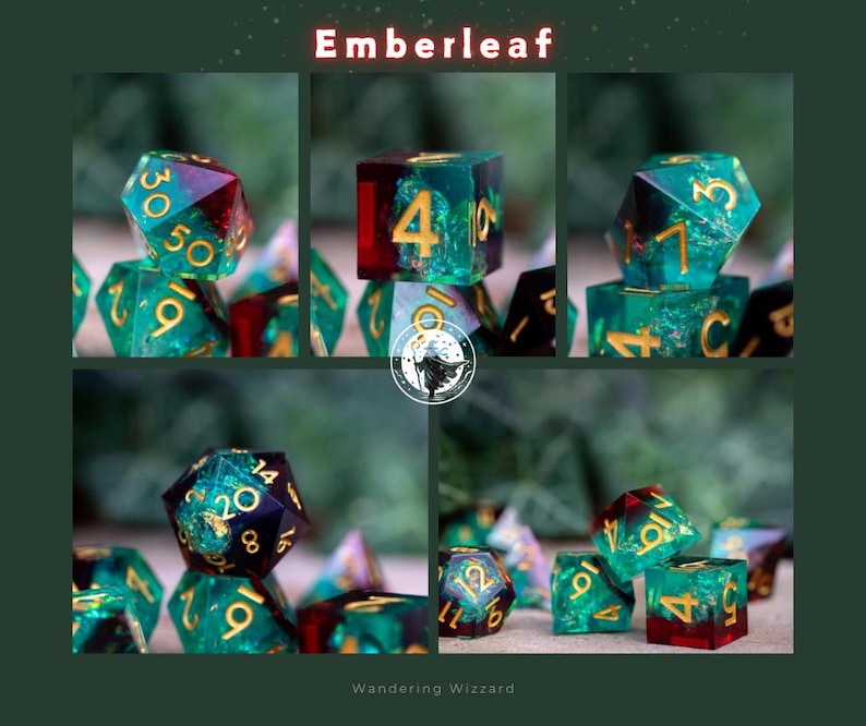 Dnd dice / Sharp Edge Dice set for DnD / Polyhedral dice set / Dnd Gifts / Shattered Starlight Emberleaf