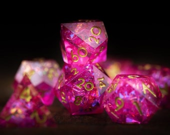 Pink Sharp Edge Dice Set for DnD | Polyhedral Resin Dice | Pink Maiden Dice for Tabletop RPGs and DnD Gifts