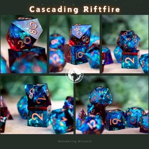 Dnd dice / Sharp Edge Dice set for DnD / Polyhedral dice set / Dnd Gifts / Shattered Starlight Cascading Riftfire