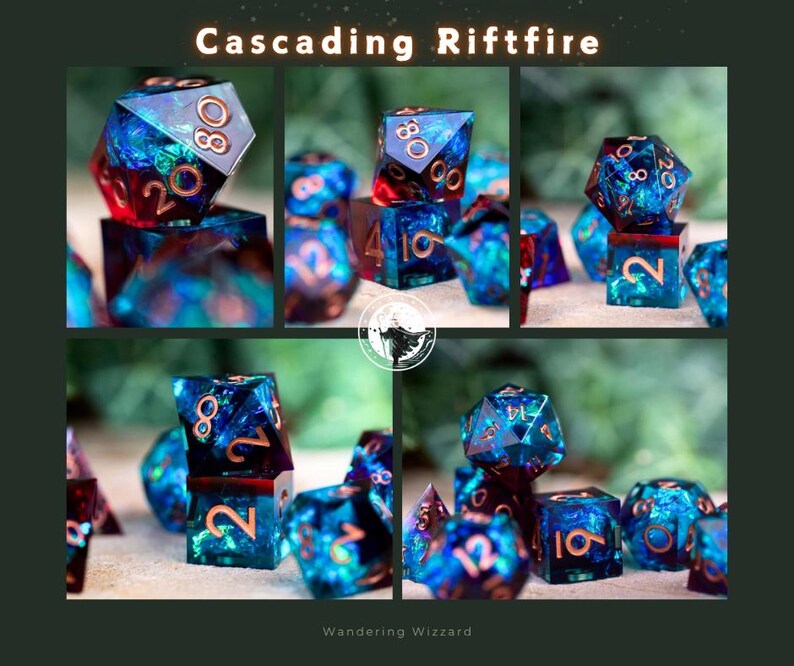 Dnd dice / Sharp Edge Dice set for DnD / Polyhedral dice set / Dnd Gifts / Shattered Starlight Cascading Riftfire