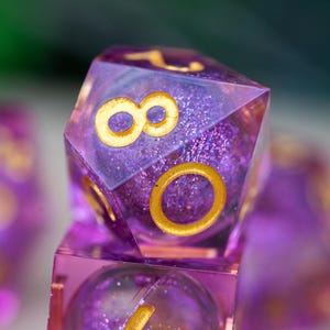 Liquid Core Dice for dnd / Sharp Edge Dice / Glitter dnd Dice set / Pink Dice / Loveroot Shard