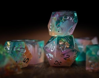 Pink Galaxy Dice Set for DnD | Riftwalker Sharp Edge Resin Dice | Space-Themed Polyhedral Dice for Tabletop RPGs