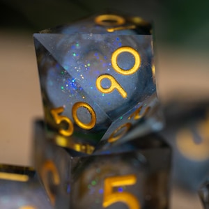 Liquid Core Dice for dnd / Sharp Edge Dice / Glitter dnd Dice set / Black Dice Gold / Lurkmist