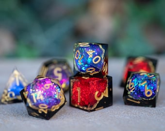 Dnd dice / Sharp Edge Dice set for DnD / Polyhedral dice set / Dnd Gifts / Dnd Resin Dice Set / Celestial Crucible / Blue Dice