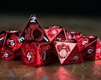 Rode metalen dobbelsteenset voor DnD | Metalen veelvlakkige dobbelstenen | Dragon Blood Metal Dice voor tabletop-RPG's