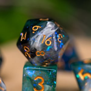 Dnd Dice / Polyhedral Dice / Glitter dnd Dice set / Dnd Gifts / Phantom Ember