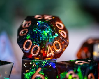 Dnd Dice / Sharp Edge Dice / Glitter dnd Dice set /  Oakshade Odyssey / Blue Dice Orange