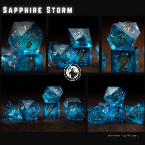 Liquid Core Dice for dnd / Sharp Edge Dice / Glitter dnd Dice set / Black Dice / Cursed Obsidian Sapphire Storm