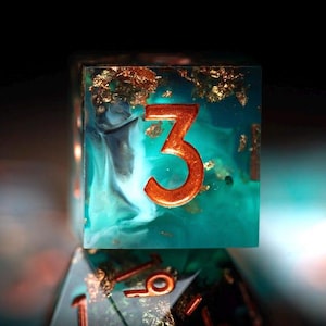 Grönt Ocean Space-tärningsset för DnD | Sharp Edge Glitter Polyhedral Dice | Resin Stellar Tropics-tärningar för bords-RPG:er