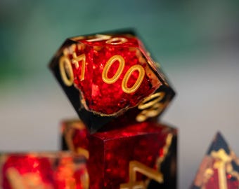 Dnd dice / Sharp Edge Dice set for DnD / Red Dice / Polyhedral dice set / Dnd Gifts / Oath of Embers