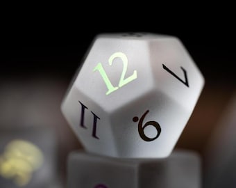 White Gemstone Dice Set for DnD | Sharp Edge Polyhedral Dice | Rock-Themed Mirrored Soul Dice for Tabletop RPGs