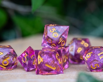 Liquid Core Dice for dnd / Sharp Edge Dice / Glitter dnd Dice set / Pink Dice / Loveroot Shard