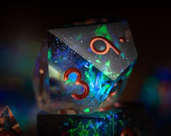 Blue Space Dice Set for DnD | Sharp Edge Glitter Polyhedral Dice | Galaxy-Themed Nebula Mist Dice for Tabletop RPGs