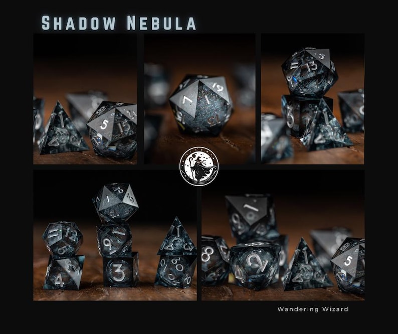 Liquid Core Dice for dnd / Sharp Edge Dice / Glitter dnd Dice set / Black Dice / Cursed Obsidian Shadow Nebula