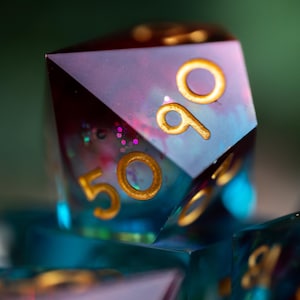 Liquid Core dnd dice / Sharp Edge Dice / Glitter dnd Dice set / Firewater Springs / Liquid dice / Red dice / Blue Dice