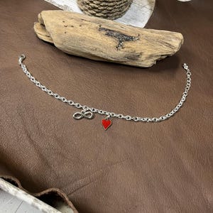 Mature - Silver finish infinity symbol red heart single chain anklet for Hotwife, hot wife, swinger wife, shared wife, vixen in your life.