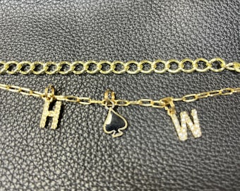 Hotwife Anklet Gold Finish | H&W Spade Charm Double Chain | Swinger Ankle Bracelet | QOS Lifestyle Jewelry | BBC Anklet | Vixen Wife Gift