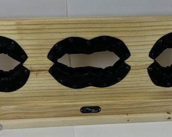 Mature - Stained wood lockable padded leather foot stocks ankle stocks for bdsm restraint tickling stockade- both feet spread or together.