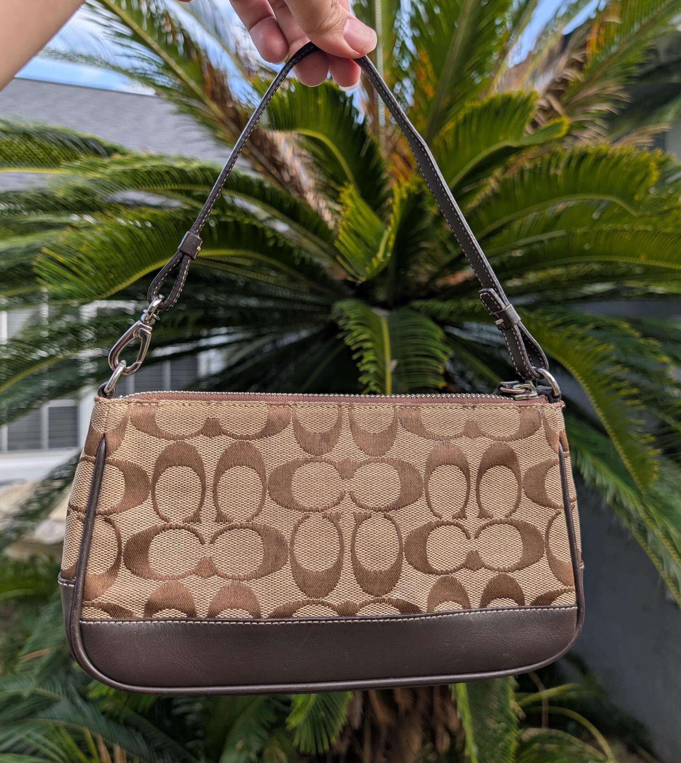 Coach Signature Canvas Mini Pouch Silver Hardware Y2K Style