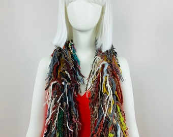 Josè Arellanes Long chunky knit scarf with Multi colored fringe