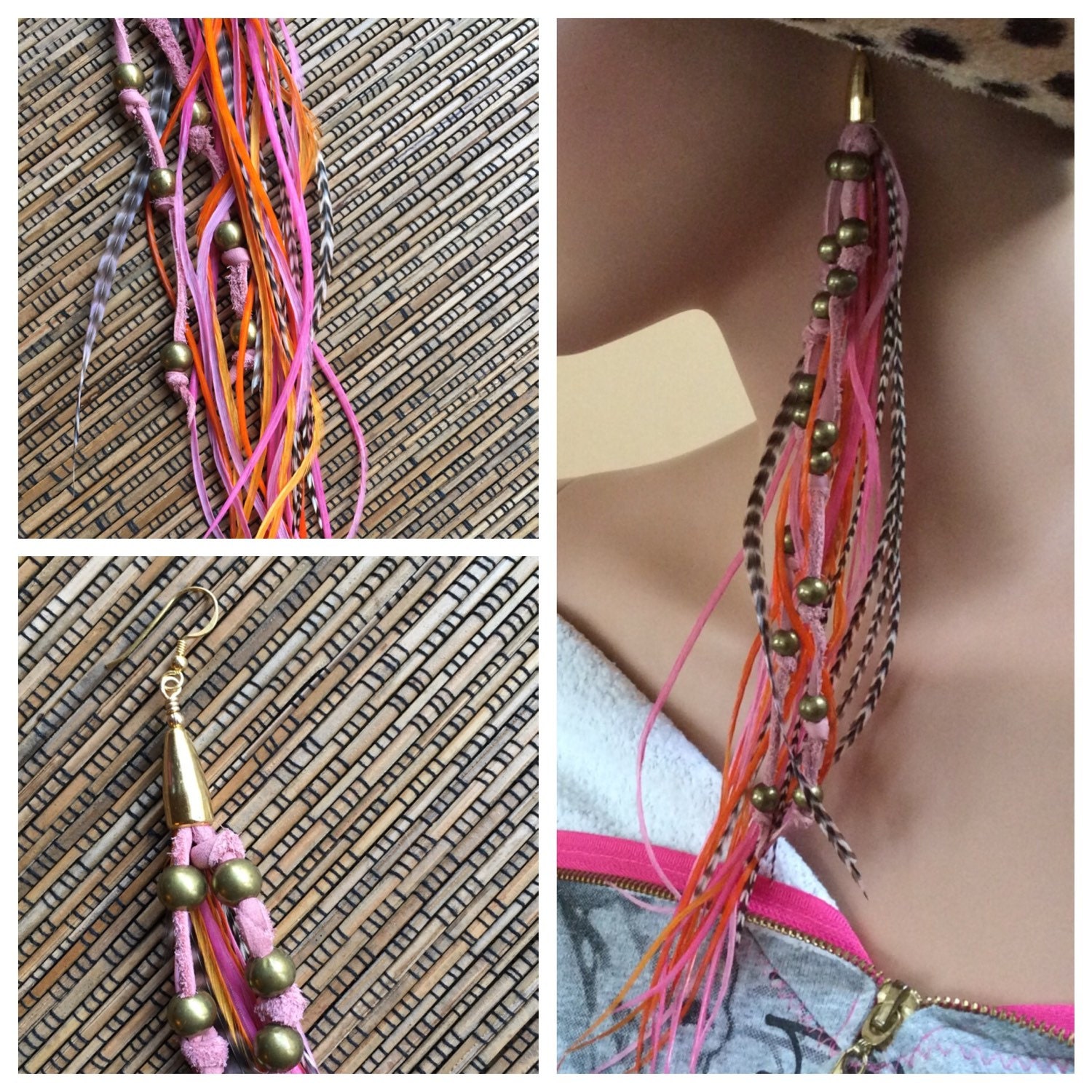 Boucles D'oreilles Pendantes En Cuir Façon Plumes Marine – Création Artisanale Zoë Battles