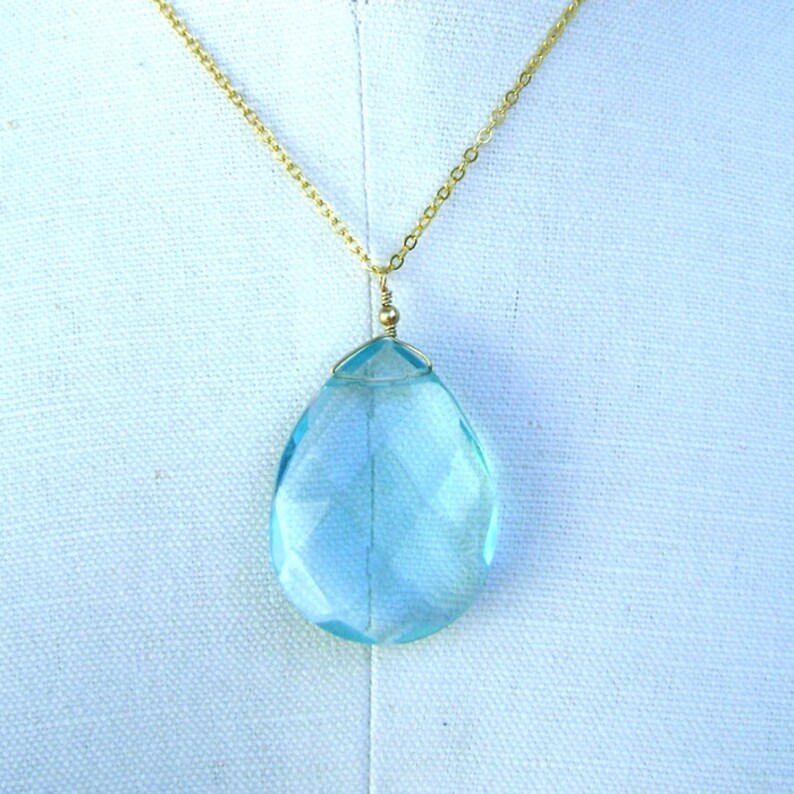 Faceted Teardrop Shaped Light Blue Quartz Necklace Etsy