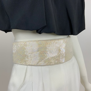 Vintage belt 1980s iridescent bead cummerbund style high waist belt size Medium