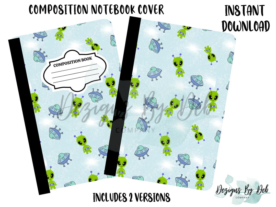 Printable Composition Alien Print Notebook Cover PNG Trendy Purple and ...