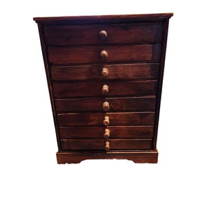 Antique Solid Wood Primative Apothecary 8-Drawer Chest With Knobs Rustic Cottage Cabin Old World