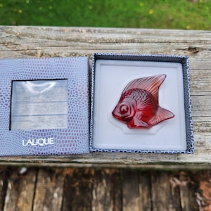 Vintage 1913 design Lalique France Amber Red Crystal Fish Figurine 2&quot; French Country Whimsy Cottage Seaside Fairy Boho
