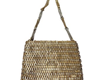 Authentic Vintage 1960s Paco Rabanne for Walborg Gold & Silver Woven Chain Purse Made In Hong Kong